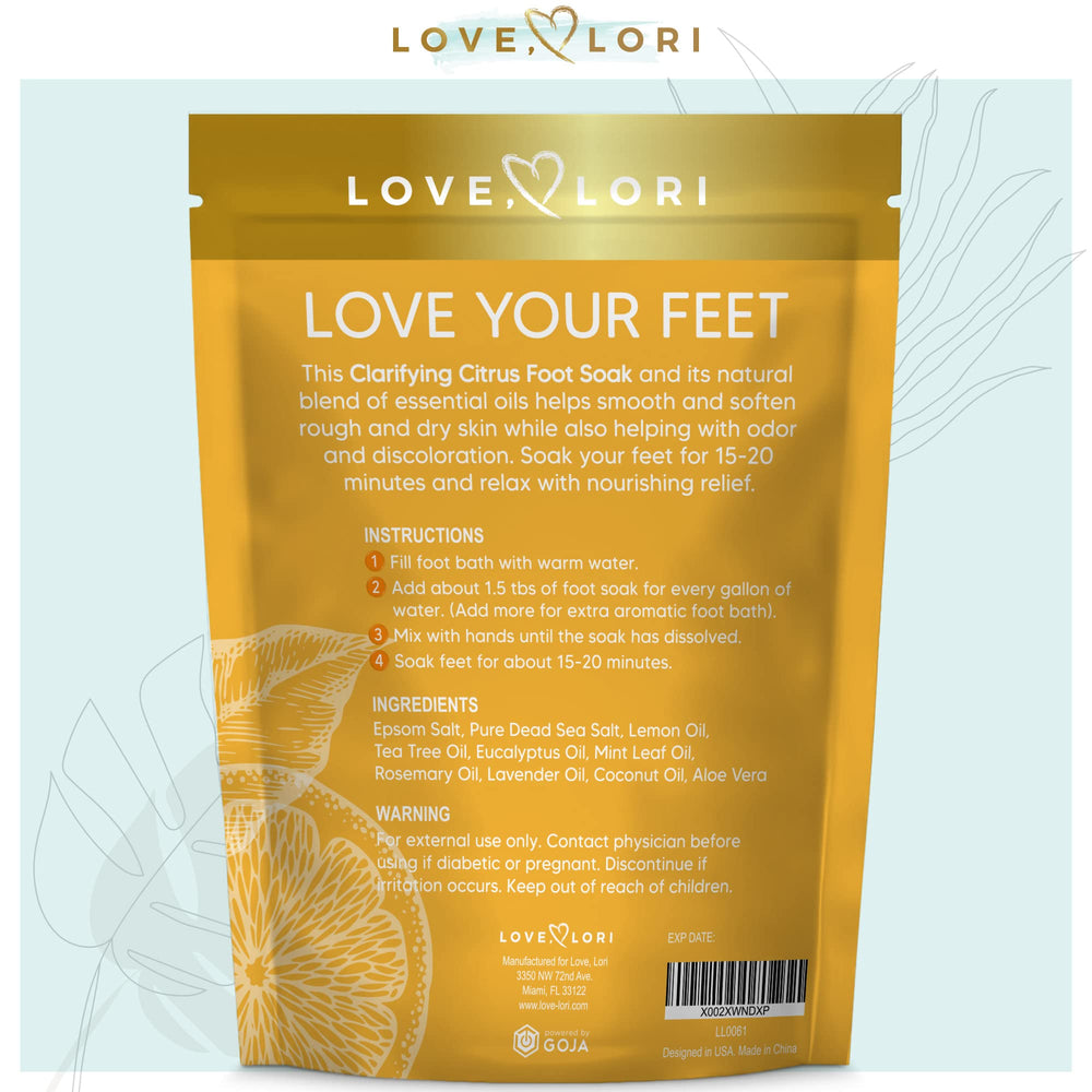 LOVE, LORI Citrus Epsom Salt Foot Soak for Dry Cracked Feet (16oz) - Foot Soaking Salts for Foot Soaking Tub - Pedicure & Foot Spa Soak w/ Natural Essential Oils