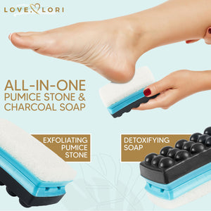 LOVE, LORI 2 in 1 Pumice Stone for Feet - Foot Scrub & Tea Tree Oil Foot Soap, Feet Scrubber Dead Skin Callus Remover, Athletes Foot Treatment, Foot Care Kit for Women & Men - Pedicure Kit Gift