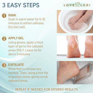 LOVE, LORI Callus Remover for Feet (Extra Strength) Foot Scrubber Dead Skin Callus Gel - Professional Pedicure Feet Scraper Spa Essential, 6oz