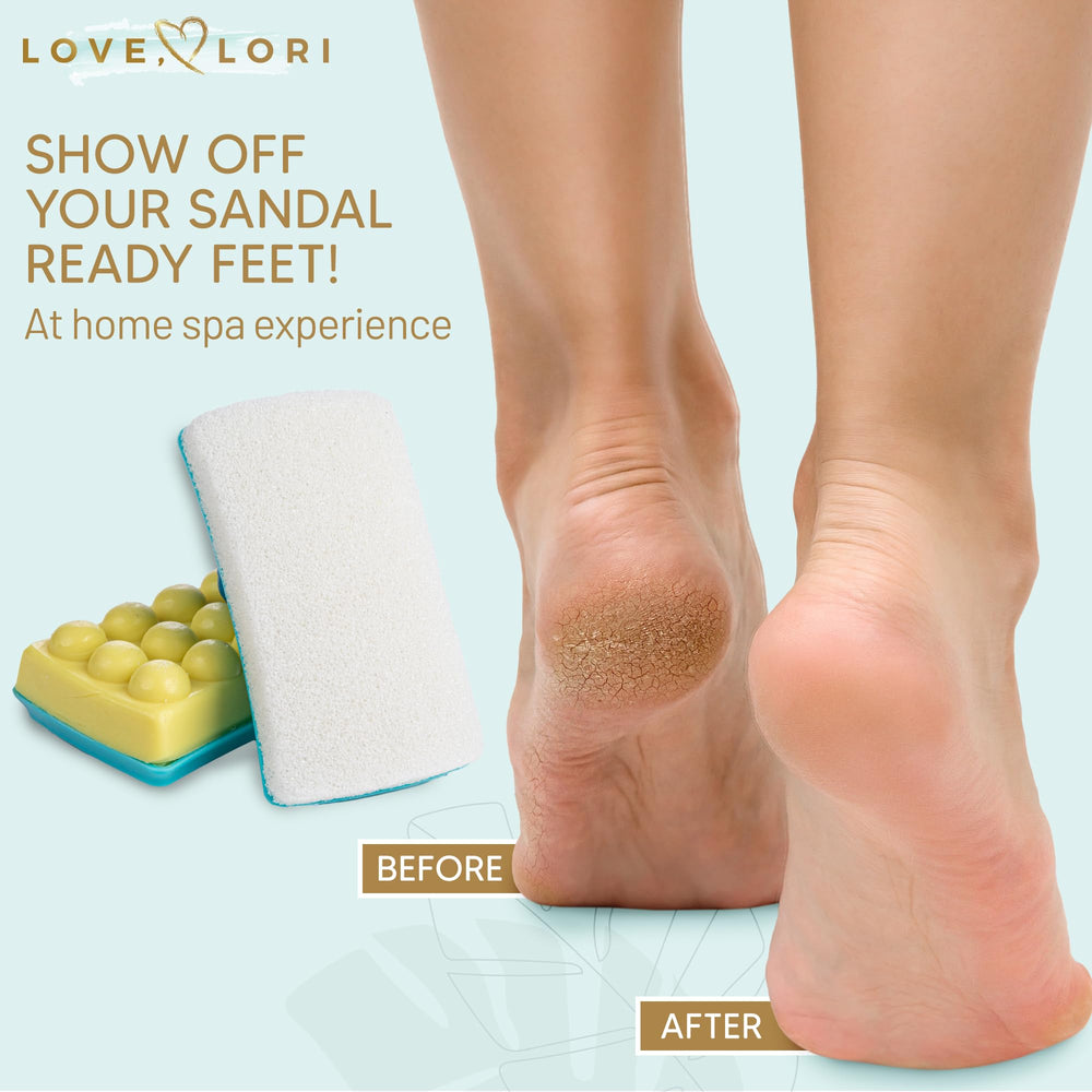 Love Lori 2 in 1 Foot Pumice Stone & Soap, Shower Foot Scrubber Exfoliator, Callus Remover for Feet, Feet Scrubber Dead Skin Removal, Great Foot Care Kit, Pedicure Kit & Foot Spa Kit Gift!