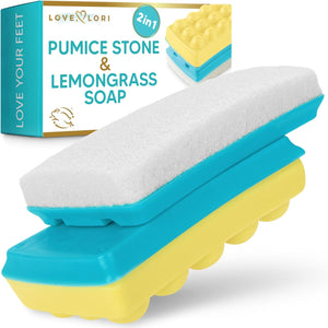 Pumice Stone for Feet - 2 in 1 Scrubber with Soap - Foot Care & Pedicure Kit - Galentines Day Gifts