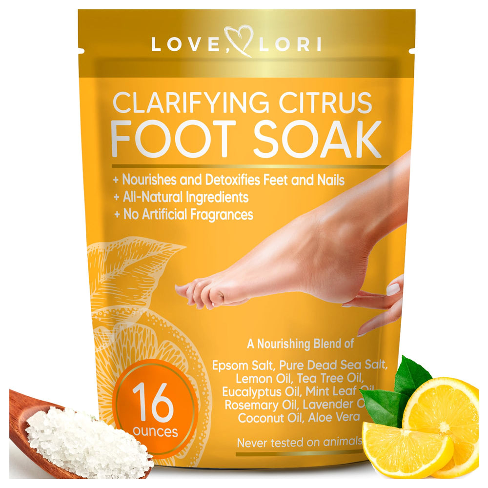 LOVE, LORI Citrus Epsom Salt Foot Soak for Dry Cracked Feet (16oz) - Foot Soaking Salts for Foot Soaking Tub - Pedicure & Foot Spa Soak w/ Natural Essential Oils