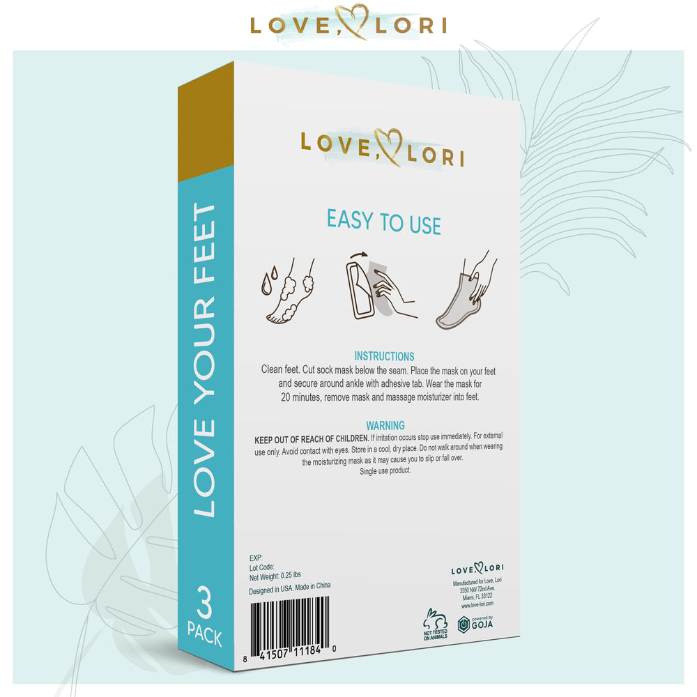 Love Lori, Foot Moisturizer Socks (3 Pack) - Foot Mask Moisturizing for Dry Cracked Feet & Heel - Feet Mask for Baby Feet - Foot Care for Women - Self Care Spa Gifts for Women