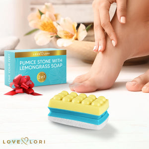 Love Lori 2 in 1 Foot Pumice Stone & Soap, Shower Foot Scrubber Exfoliator, Callus Remover for Feet, Feet Scrubber Dead Skin Removal, Great Foot Care Kit, Pedicure Kit & Foot Spa Kit Gift!