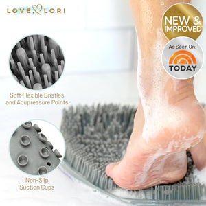 LOVE, LORI Premium Shower Foot Scrubber (XL) - Foot Scrubber in Shower - Non Slip Suction Cups for Smooth Exfoliation (Grey)