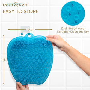 Love, Lori Foot, Back Scrubber for Shower – Premium Silicone Shower Foot Scrubber Mat – Bathroom Accessories Apartment Essentials (Blue)