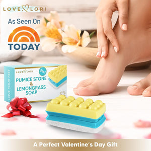 Pumice Stone for Feet - 2 in 1 Scrubber with Soap - Foot Care & Pedicure Kit - Galentines Day Gifts