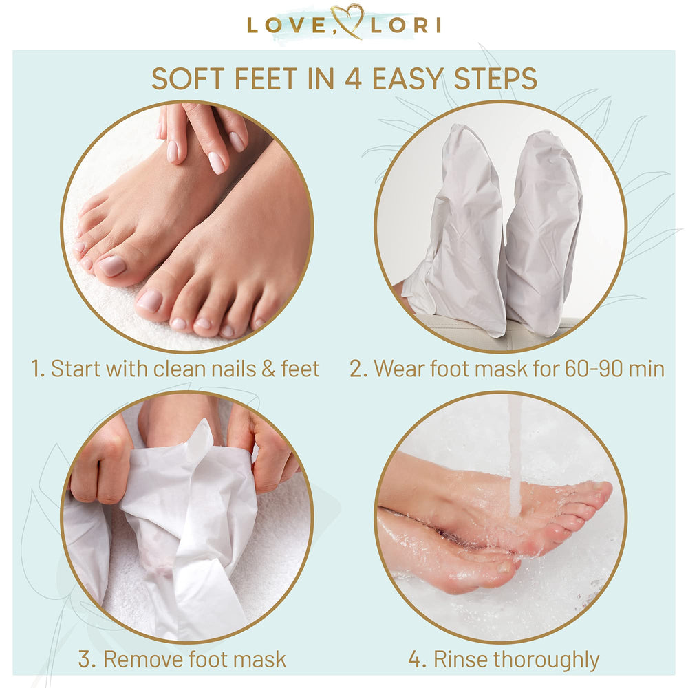 LOVE, LORI, Foot Care for Women - Foot Spa Kit w/ 3 Pack Foot Exfoliator Peeling Mask, Pumice Stone & Foot Moisturizing Socks - Foot Care Kit for Baby Feet - Self Care Gifts for Women