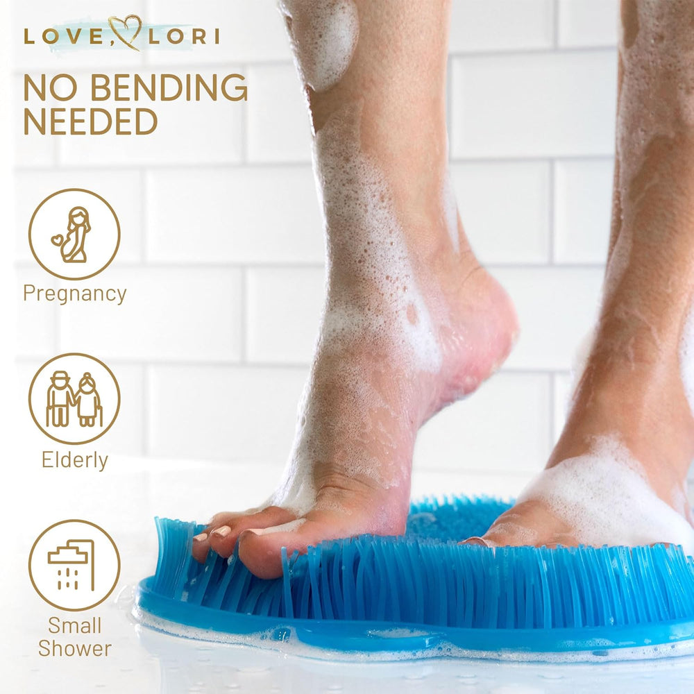 Love, Lori Premium Shower Foot Scrubber (XL) - Foot Scrubber in Shower - Non Slip Suction Cups for Smooth Exfoliation (Blue)