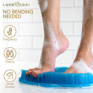 Plantar Fasciitis Relief Feet Scrubber by Love Lori - Foot Massager for Shower, Provides Heel & Foot Relief with Foot Massagers & Plantar Fasciitis Ball - Non-Slip & Suction Cups, Regular (Blue)