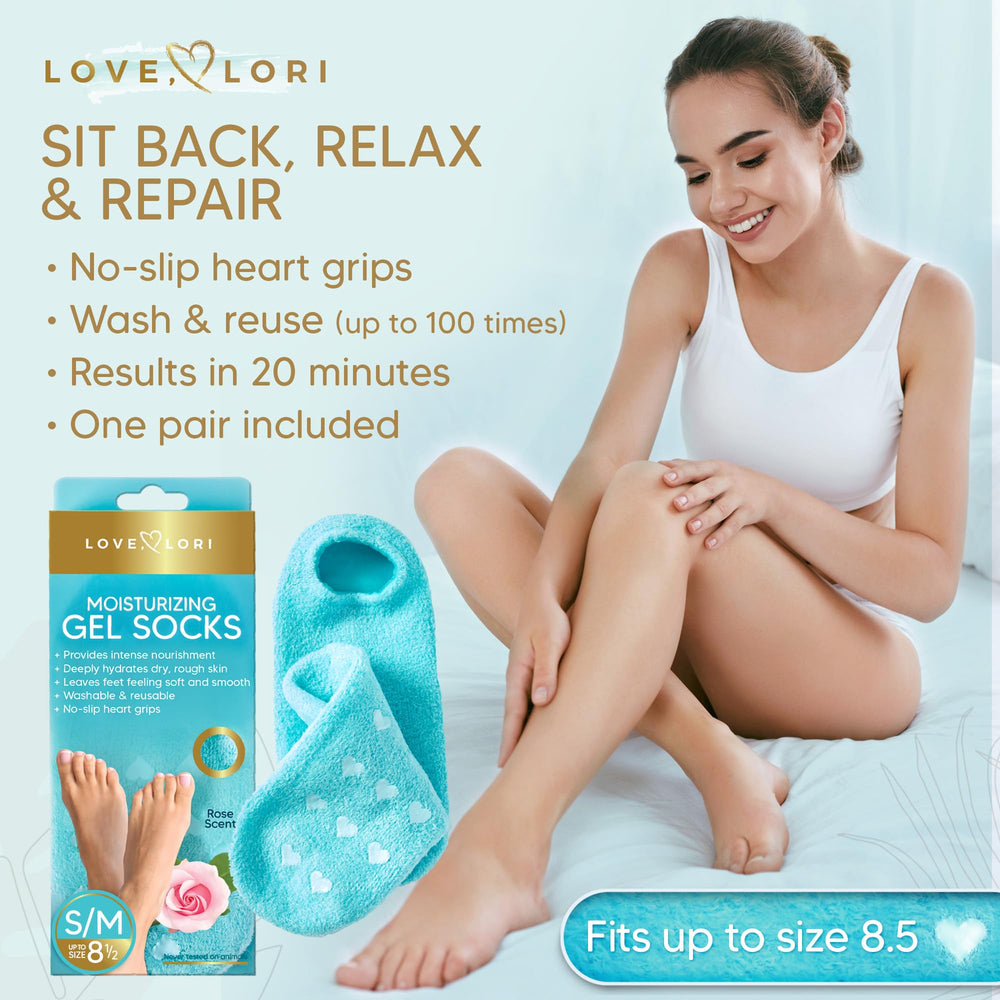 LOVE, LORI Moisturizing Socks & Gel Socks, Foot Care Heel Socks for Dry Cracked Feet - Cracked Heel Repair Treatment   Healthy Feet   Stocking Stuffers for Women (Fits up to Women Size 8.5)