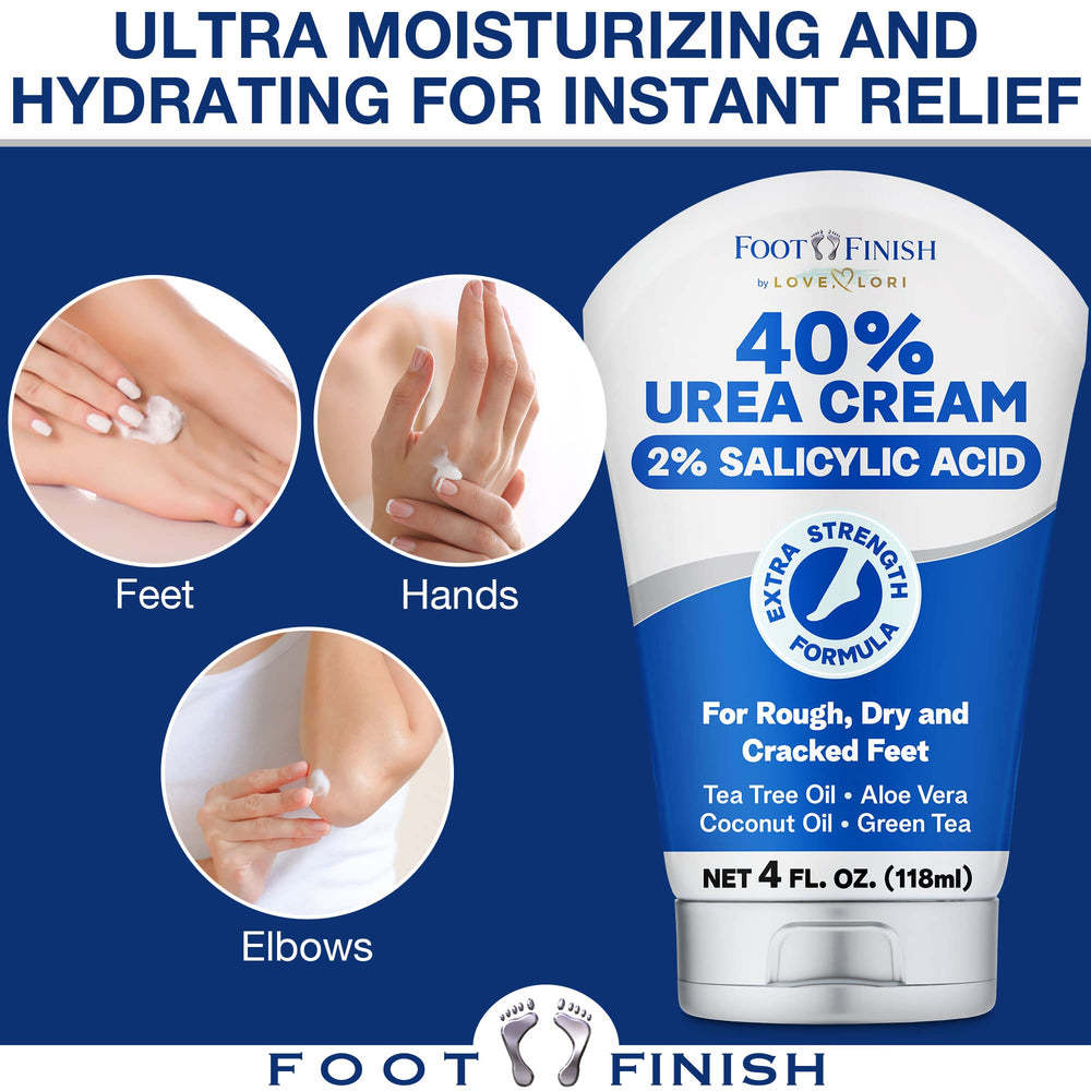 LOVE, LORI Urea Cream 40 Percent for Feet Maximum Strength - Urea 40% Cream plus 2% Salicylic Acid 4oz - Urea Foot Lotion for Feet, Heels, Hands & Elbows - Tea Tree Foot Cream for Dry feet