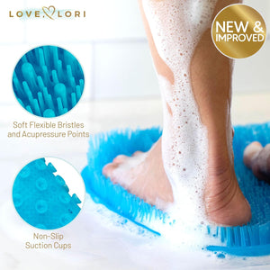 Love, Lori Premium Shower Foot Scrubber (XL) - Foot Scrubber in Shower - Non Slip Suction Cups for Smooth Exfoliation (Blue)