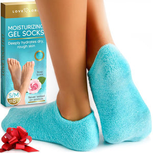 Premium Moisturizing Socks – Valentines Day Gifts for Women (Up to Size 8.5) Gel Silicone Aloe Foot Spa Sock Infused with Vitamin E & JoJoba Oil