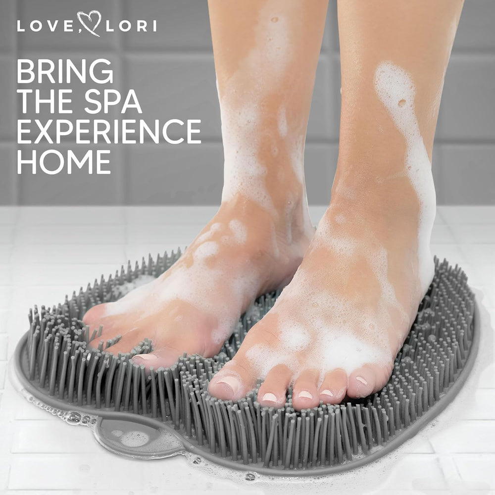 LOVE, LORI Premium Shower Foot Scrubber (XL) - Foot Scrubber in Shower - Non Slip Suction Cups for Smooth Exfoliation (Grey)