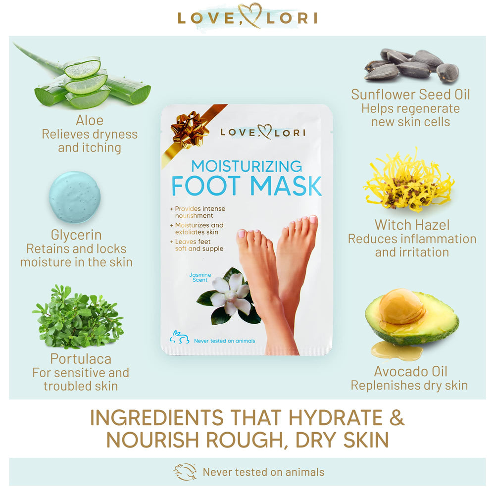 LOVE, LORI Foot Moisturizer Socks (10 Pack) - Foot Mask Moisturizing for Dry Cracked Feet & Heel - Feet Mask for Baby Feet - Foot Care for Women - Self Care Spa Gifts for Women