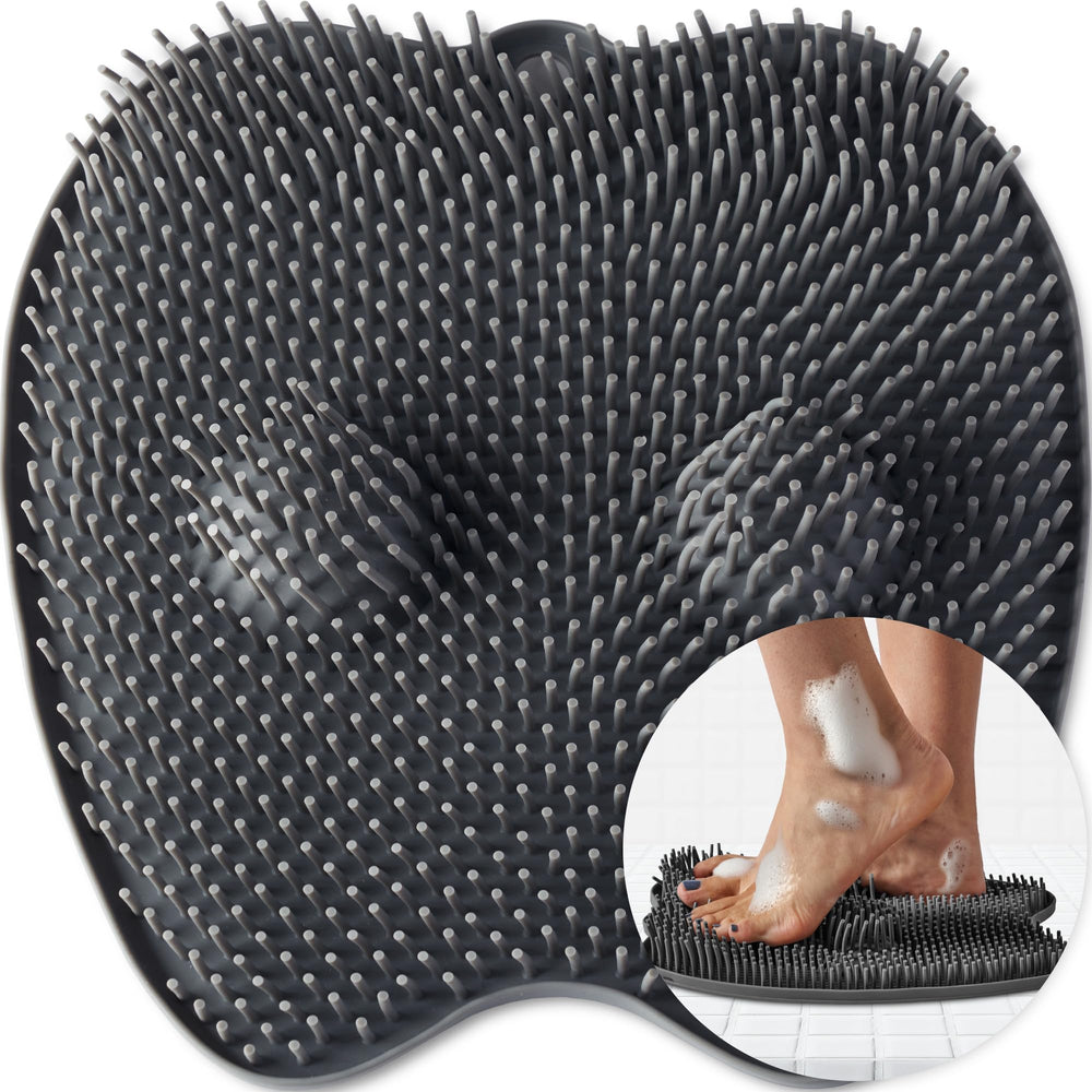 Plantar Fasciitis Relief Feet Scrubber by Love Lori - Foot Massager for Shower, Provides Heel & Foot Relief with Foot Massagers & Plantar Fasciitis Ball - Non-Slip & Suction Cups, Regular (Grey)