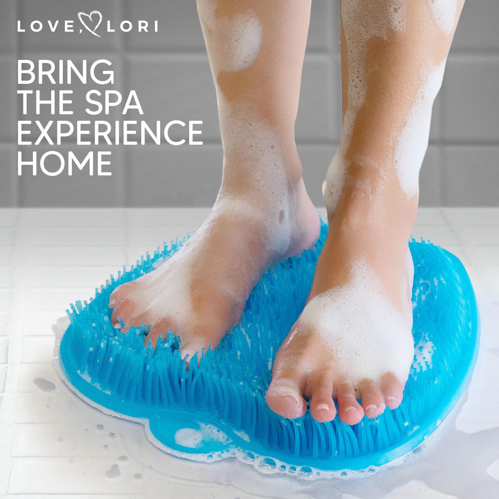 Plantar Fasciitis Relief Feet Scrubber by Love Lori - Foot Massager for Shower, Provides Heel & Foot Relief with Foot Massagers & Plantar Fasciitis Ball - Non-Slip & Suction Cups, Regular (Blue)