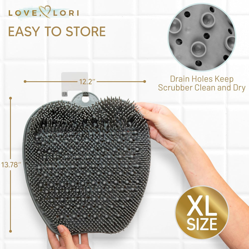 LOVE, LORI Premium Shower Foot Scrubber (XL) - Foot Scrubber in Shower - Non Slip Suction Cups for Smooth Exfoliation (Grey)