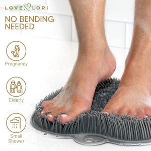 LOVE, LORI Premium Shower Foot Scrubber (XL) - Foot Scrubber in Shower - Non Slip Suction Cups for Smooth Exfoliation (Grey)