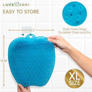 Love, Lori Premium Shower Foot Scrubber (XL) - Foot Scrubber in Shower - Non Slip Suction Cups for Smooth Exfoliation (Blue)